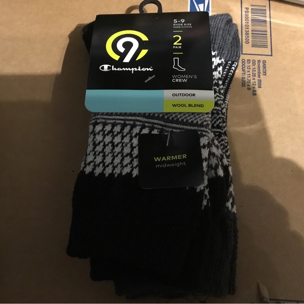 Champion Women's Crew Wool-Blend Socks - Black & Gray (2 Pair)